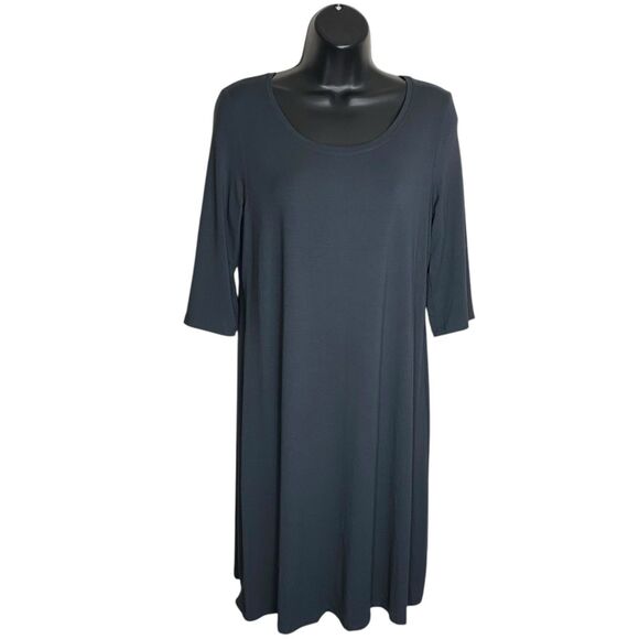 Eileen Fisher Dress Womens M Petite Gray Half Sleeve Minimalist Stretch Capsule - Picture 1 of 10